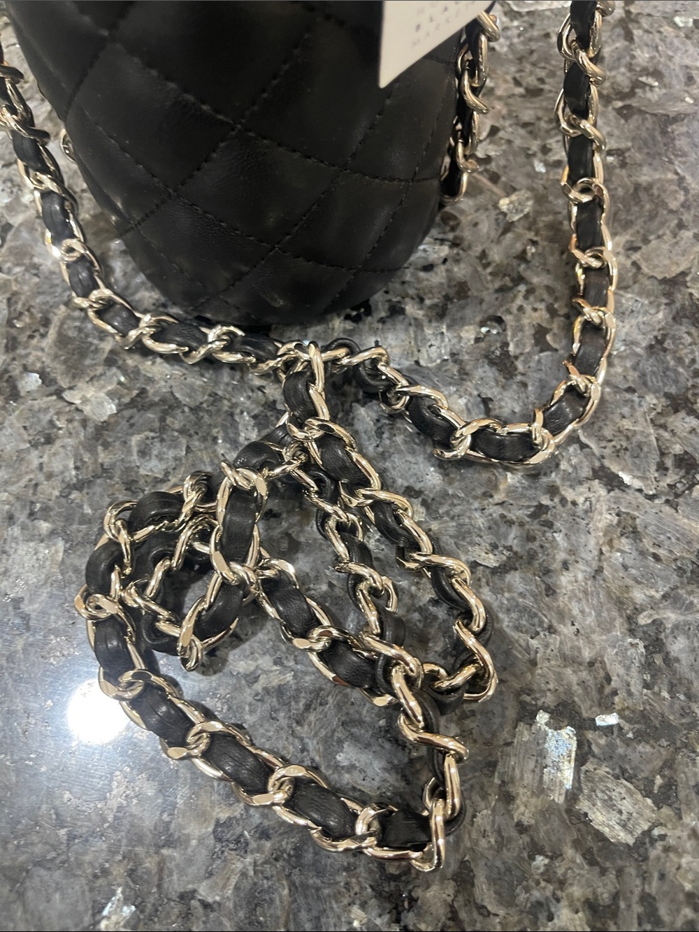 Black Quilted Leather Bucket Crossbody with Silver Chain - Picture 5 of 5